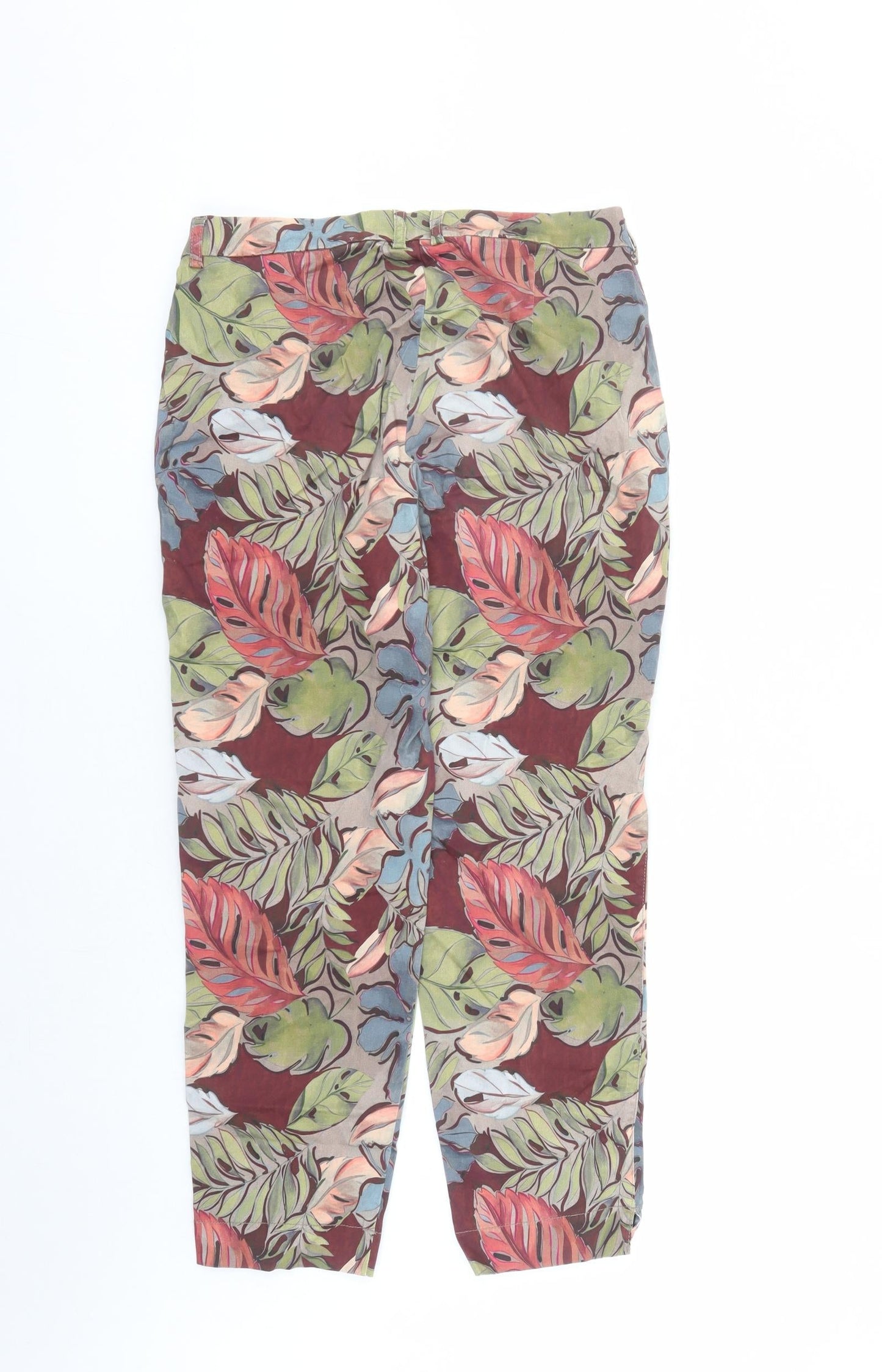 Toni Womens Brown Geometric Cotton Carrot Trousers Size 14 L27 in Slim Zip - Pockets Leaf Pattern