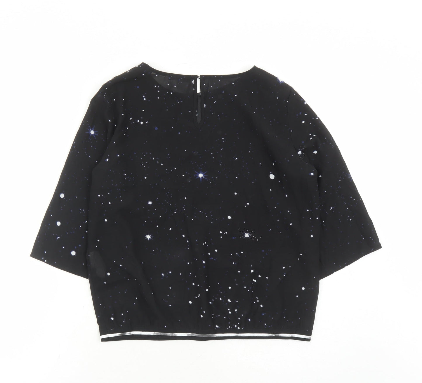 Kiomi Womens Black Geometric Polyester Basic Blouse Size 8 Round Neck