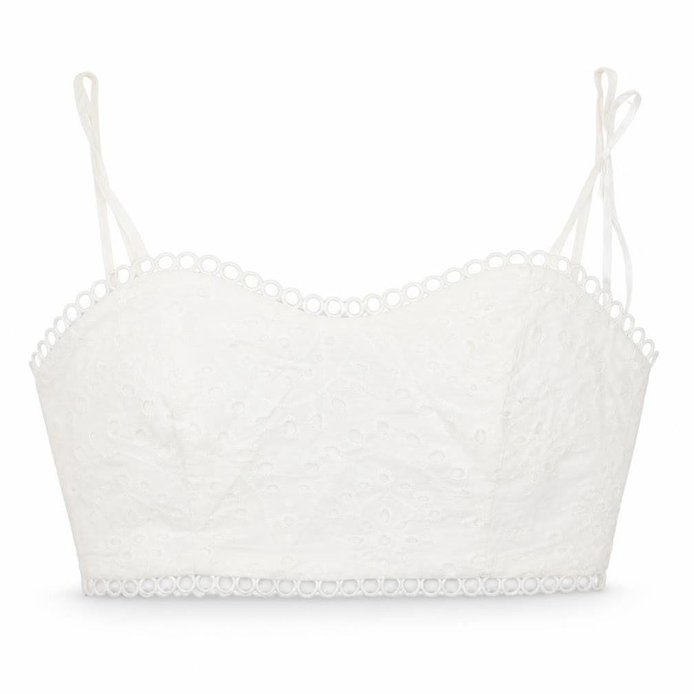 Quiz Womens White Cotton Cropped Tank Size 12 Square Neck - Embroidered Detail