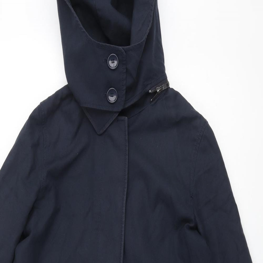 French Connection Womens Blue Trench Coat Coat Size 10 Button