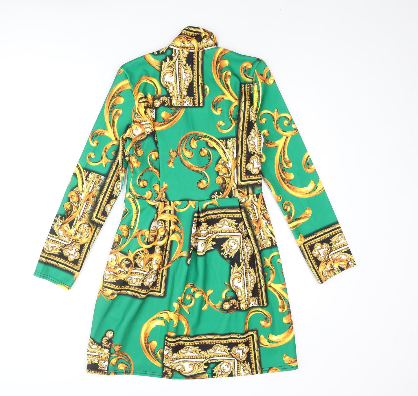 Stylewise Womens Gold Geometric Polyester Jacket Dress Size 6 Collared Button
