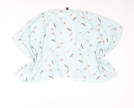New Look Girls Blue Geometric Polyester Kimono Blouse Size M V-Neck - Dragonfly Print