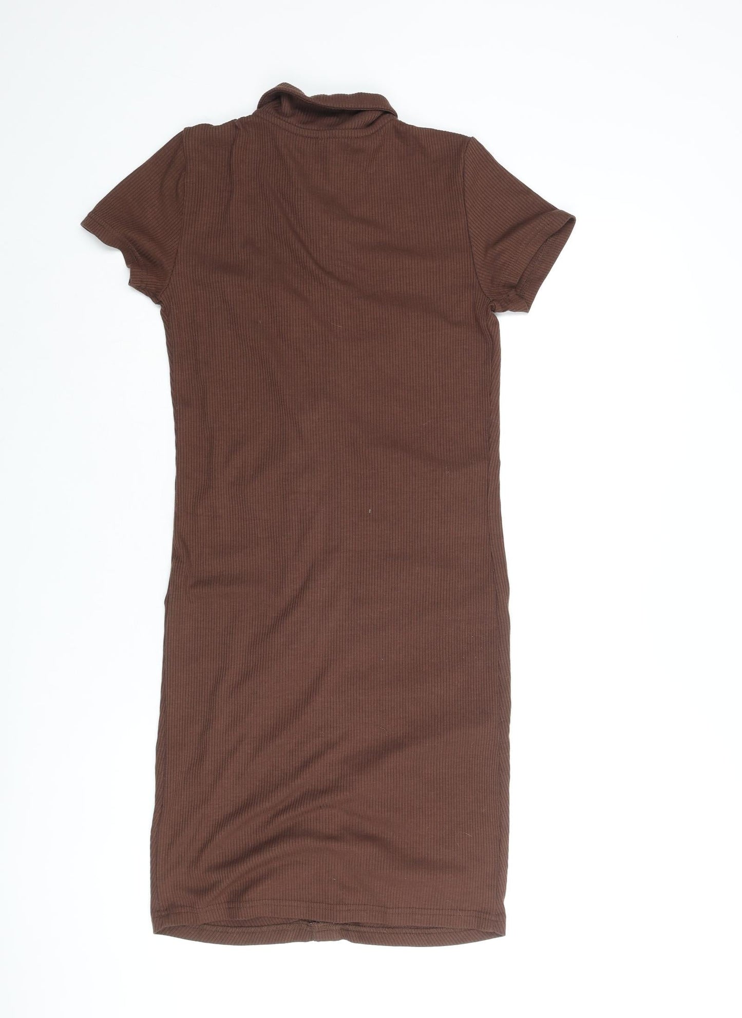 Cropp Womens Brown Polyester Bodycon Size M Collared Pullover - Rouched Button Detail