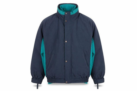 Front view of Casual Club men’s blue rain coat coat, size L, zip - removable fleece lining