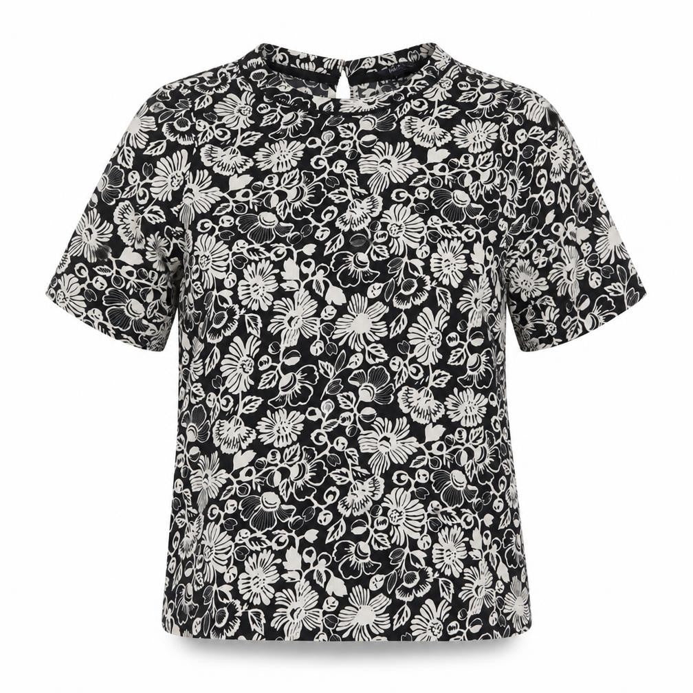 Marks and Spencer Womens Black Floral Polyester Basic Blouse Size 8 Round Neck