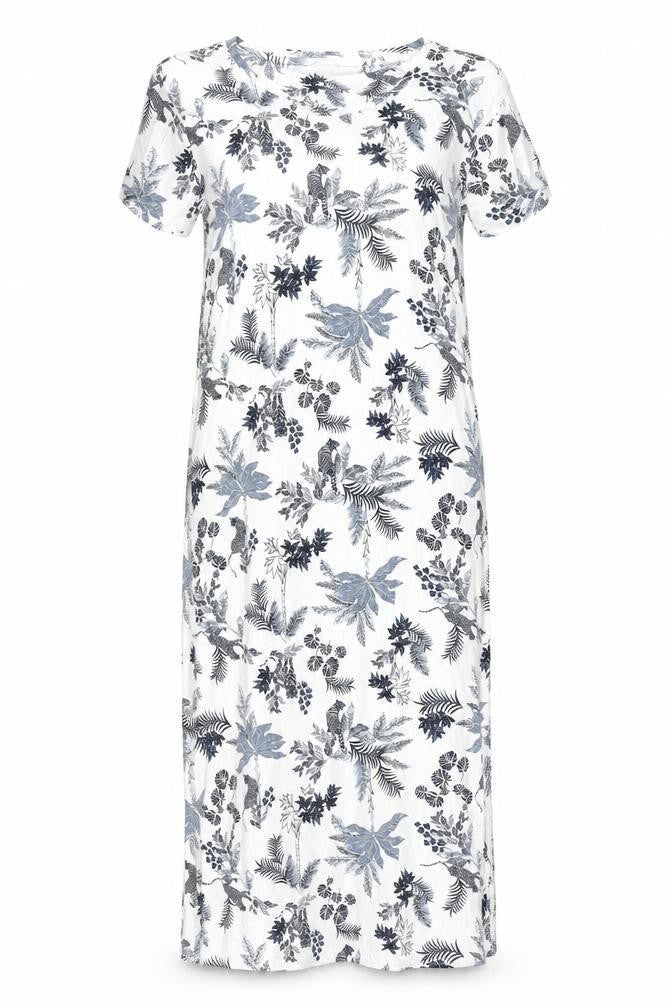 Marks and Spencer Womens White Geometric Cotton Top Dress Size 6 - Leaf Jaguar Print