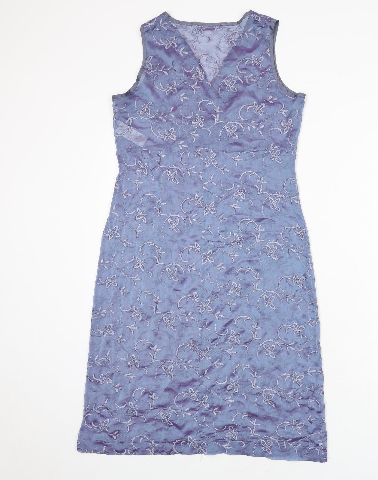 St Michael Womens Blue Floral Polyester A-Line Size 10 V-Neck Pullover - Embroidered Detail