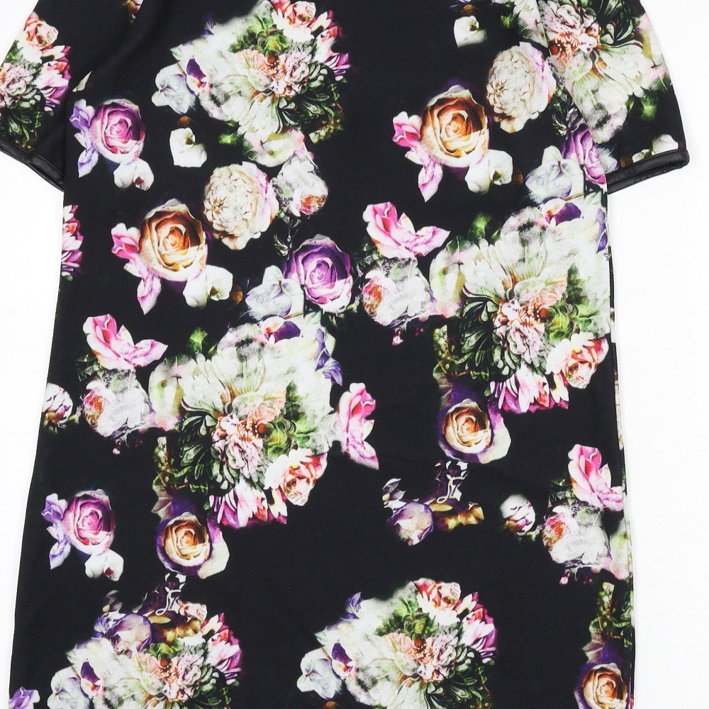 River Island Womens Black Floral Polyester A-Line Size 10 Round Neck Pullover
