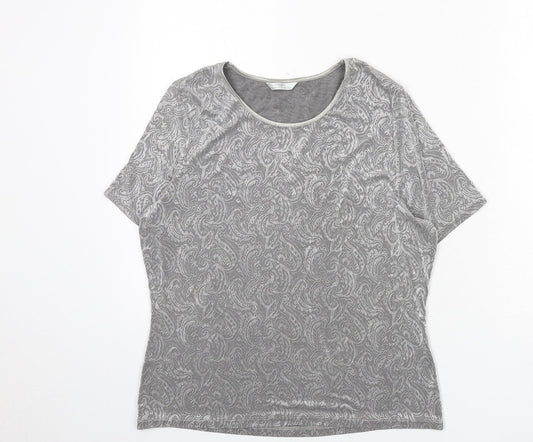 St Michael Womens Grey Paisley Acetate Basic T-Shirt Size 14 Round Neck