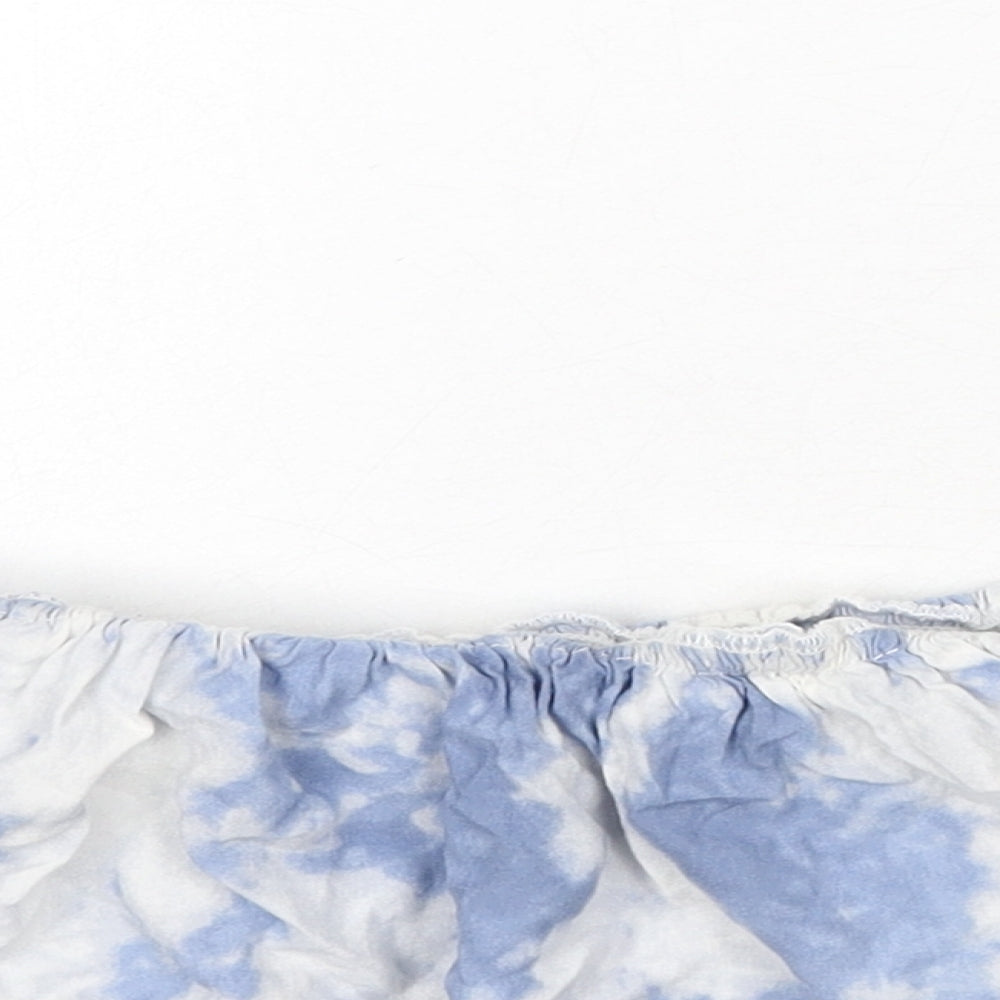 Hollister Womens Blue Geometric Viscose Cropped T-Shirt Size XS Off the Shoulder - Tie Dye, Bardot, Shirred