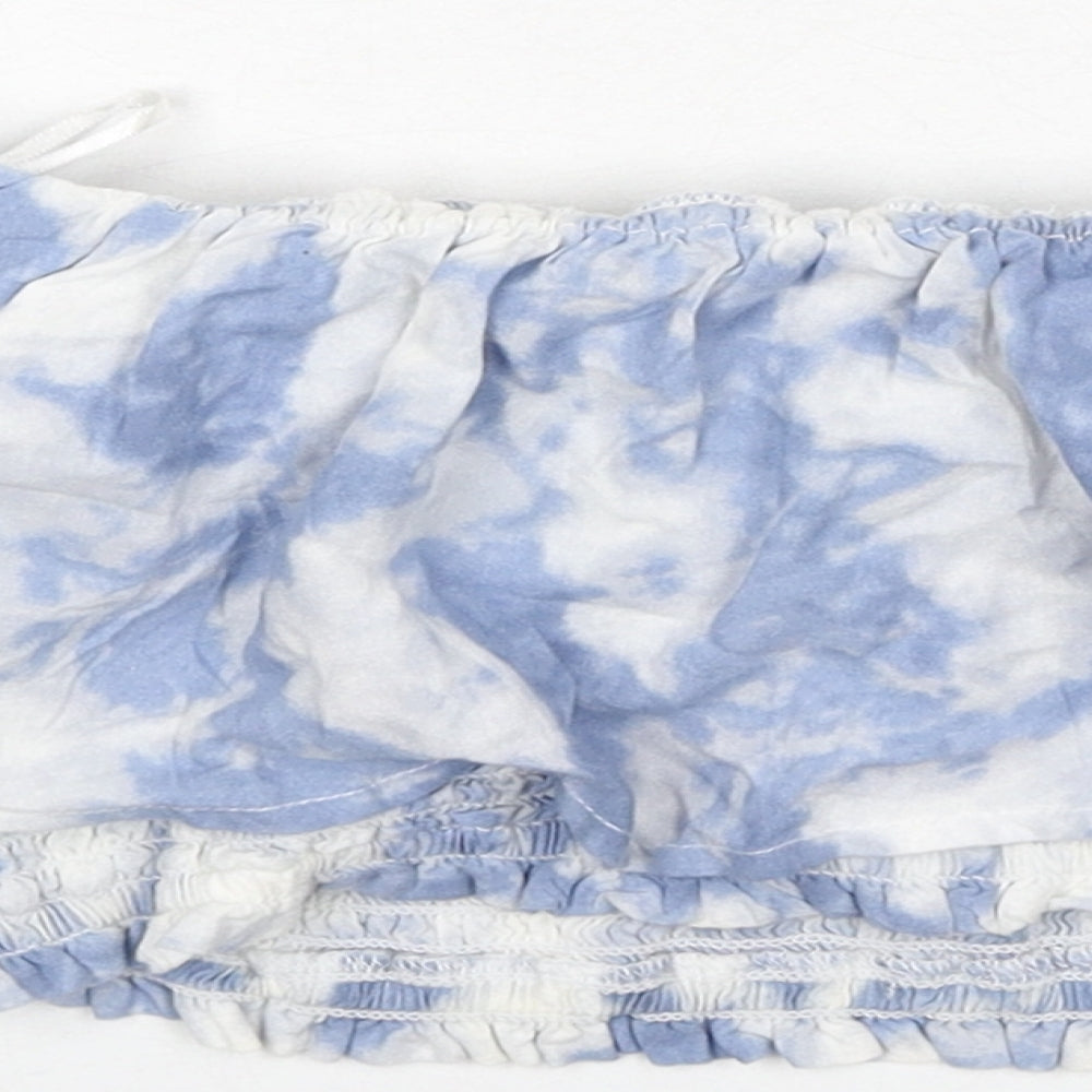Hollister Womens Blue Geometric Viscose Cropped T-Shirt Size XS Off the Shoulder - Tie Dye, Bardot, Shirred
