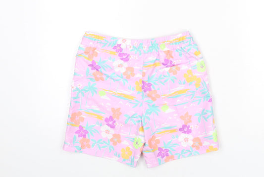 Marks and Spencer Boys Multicoloured Geometric Polyester Bermuda Shorts Size 8-9 Years Regular Drawstring - Palm Trees, Flowers, Swim SHorts