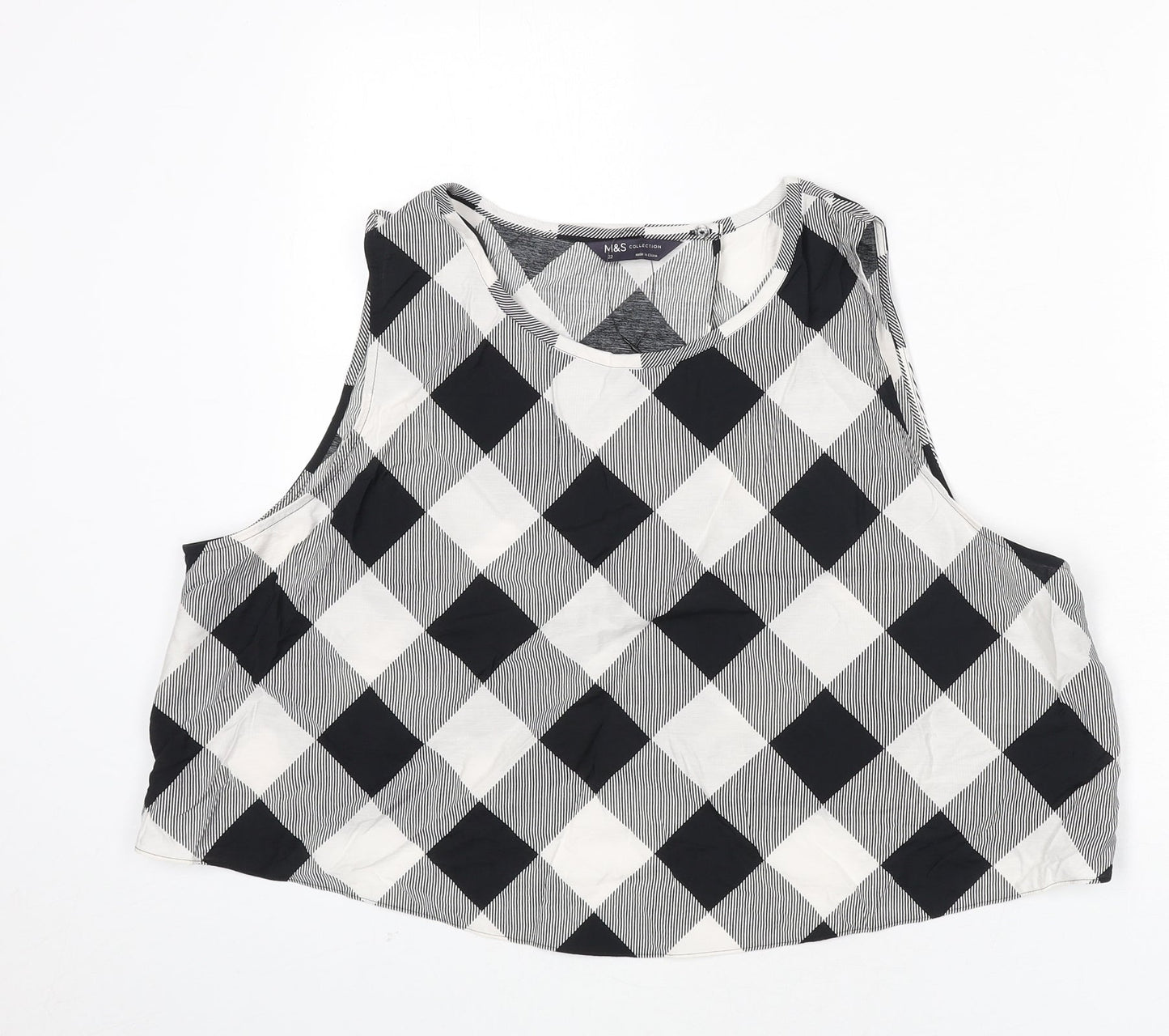 Marks and Spencer Womens Black Check Viscose Cropped Tank Size 22 Round Neck