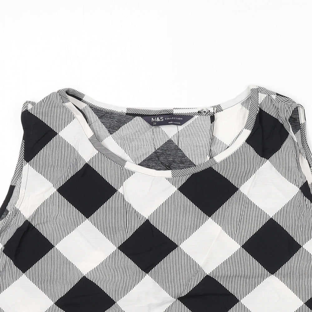 Marks and Spencer Womens Black Check Viscose Cropped Tank Size 22 Round Neck