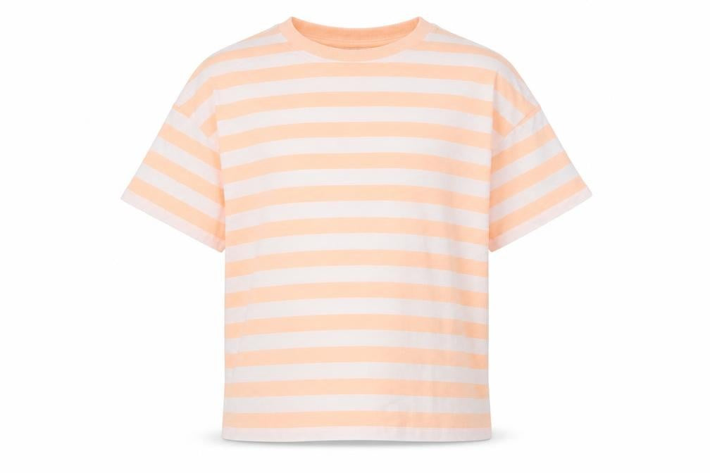 Marks and Spencer Boys Orange Striped Cotton Basic T-Shirt Size 7-8 Years Round Neck Pullover