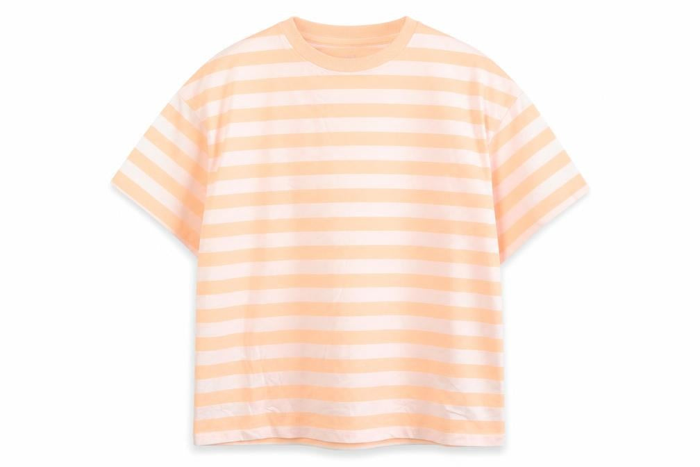 Marks and Spencer Boys Orange Striped Cotton Basic T-Shirt Size 8-9 Years Round Neck Pullover