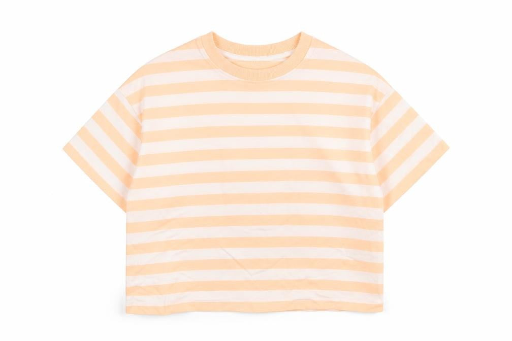 Marks and Spencer Boys Orange Striped Cotton Basic T-Shirt Size 7-8 Years Round Neck Pullover
