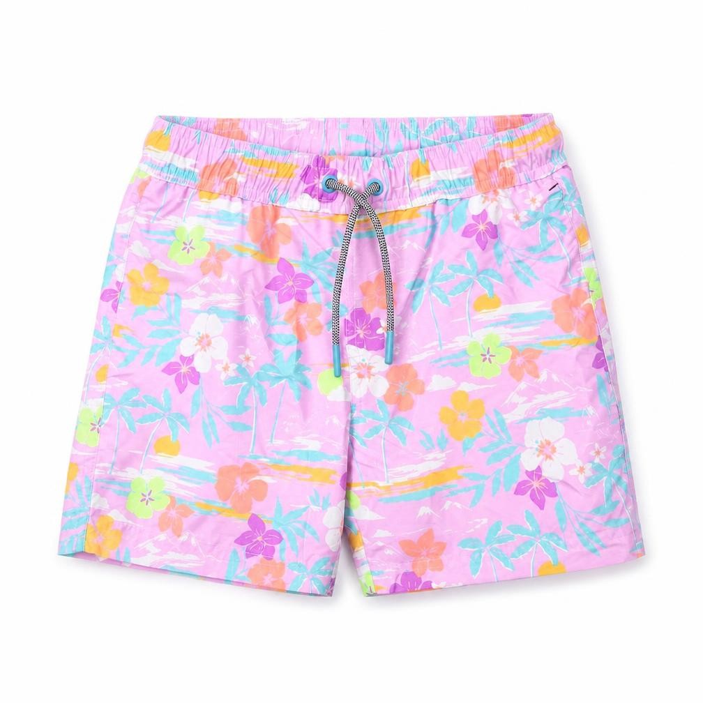 Marks and Spencer Boys Multicoloured Geometric Polyester Bermuda Shorts Size 7-8 Years Regular Drawstring - Swim Shorts, Palm Trees, Flowers