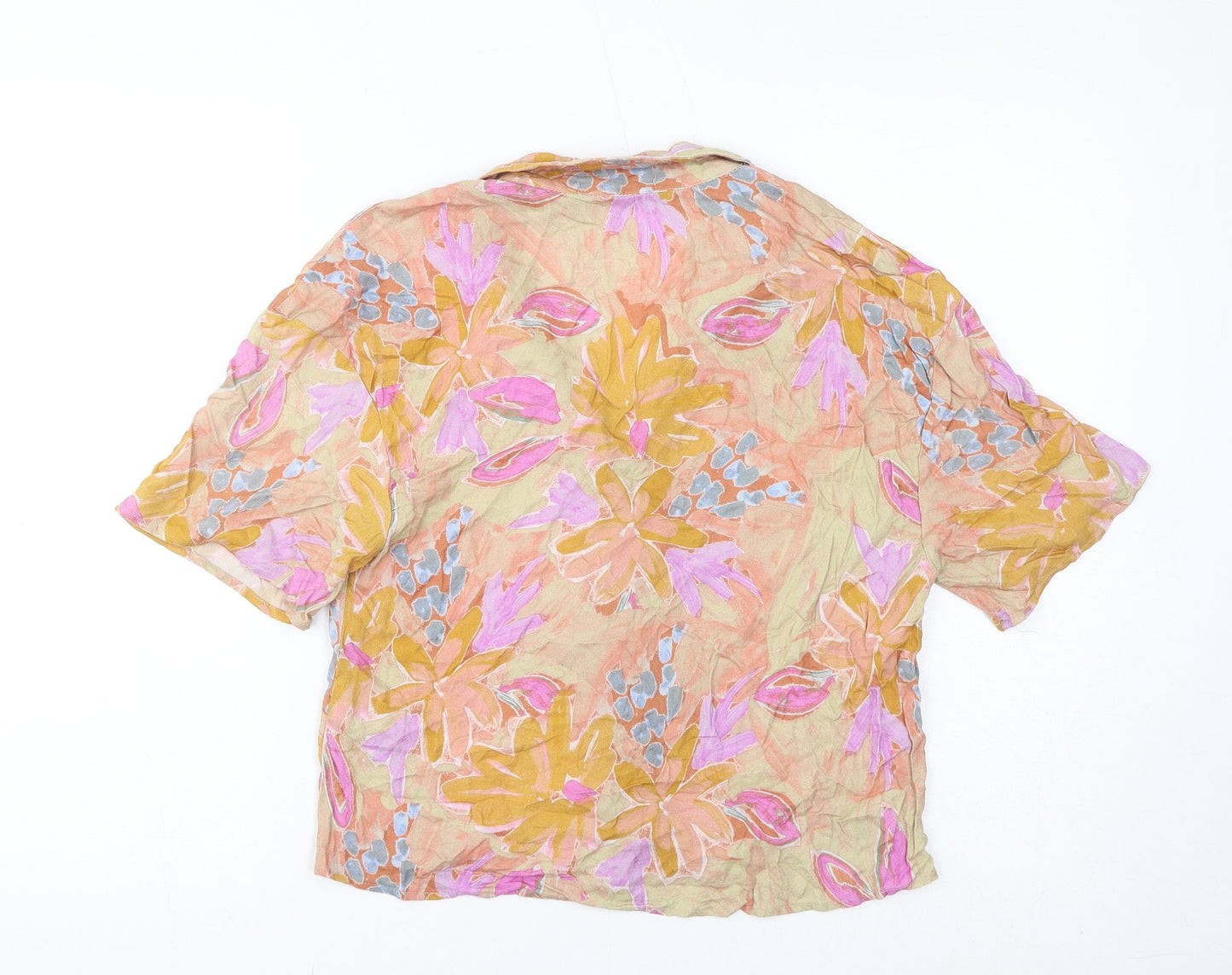 Pull&Bear Womens Multicoloured Geometric Viscose Basic Button-Up Size S V-Neck