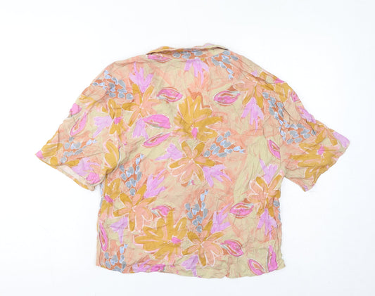Pull&Bear Womens Multicoloured Geometric Viscose Basic Button-Up Size S V-Neck