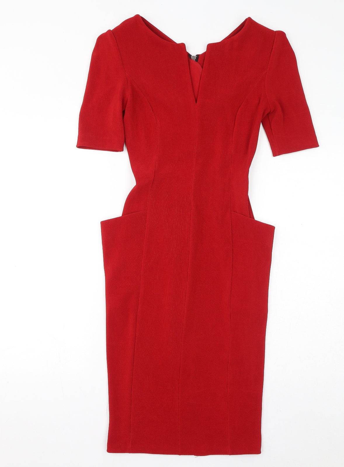 Catwalk Womens Red Viscose Bodycon Size S V-Neck Zip - Pockets