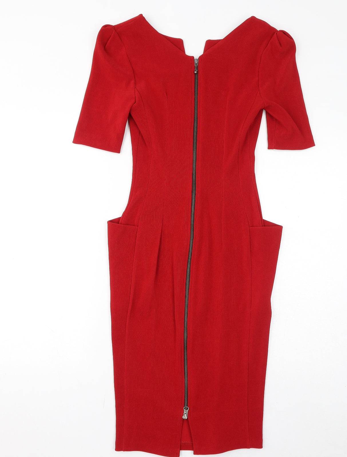 Catwalk Womens Red Viscose Bodycon Size S V-Neck Zip - Pockets