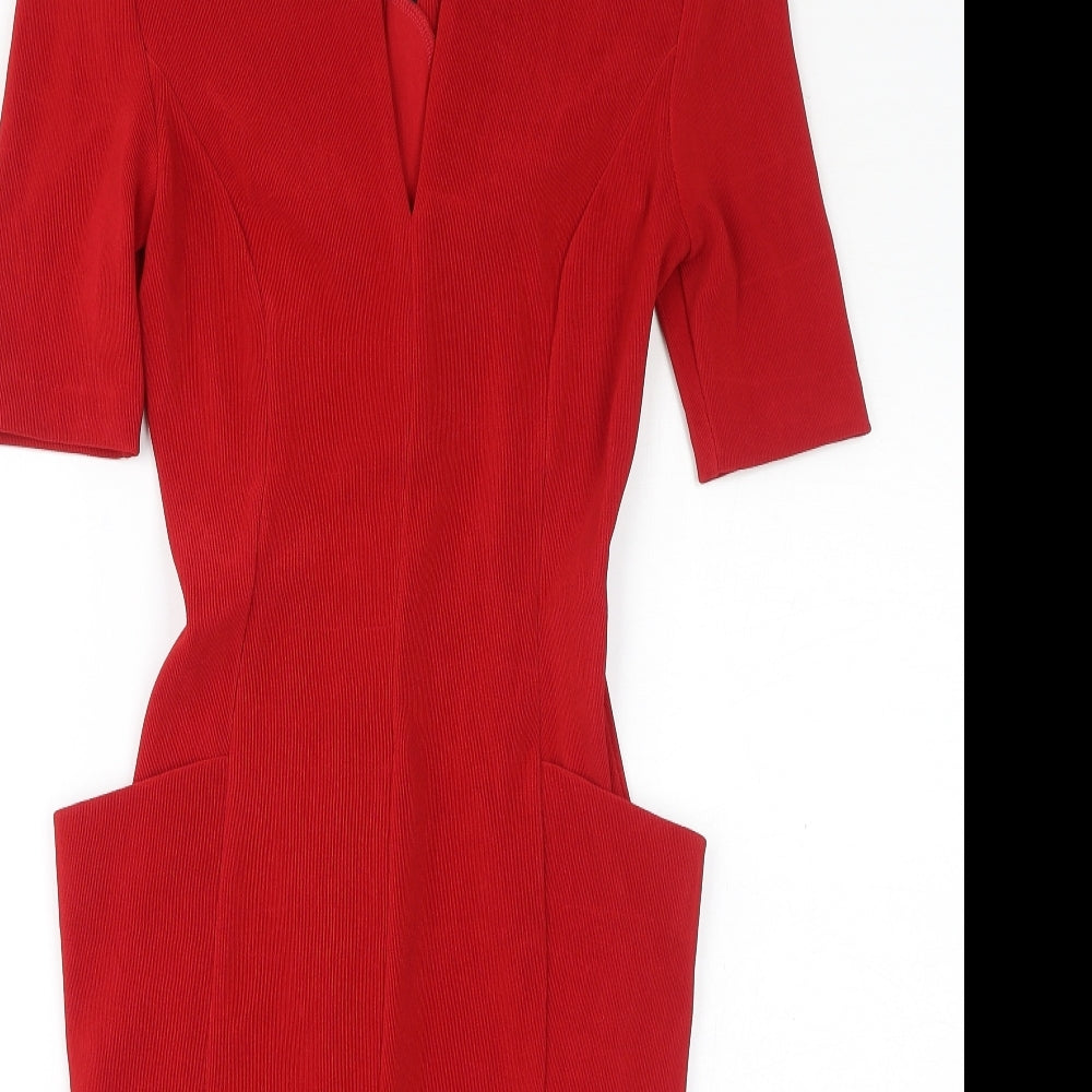 Catwalk Womens Red Viscose Bodycon Size S V-Neck Zip - Pockets