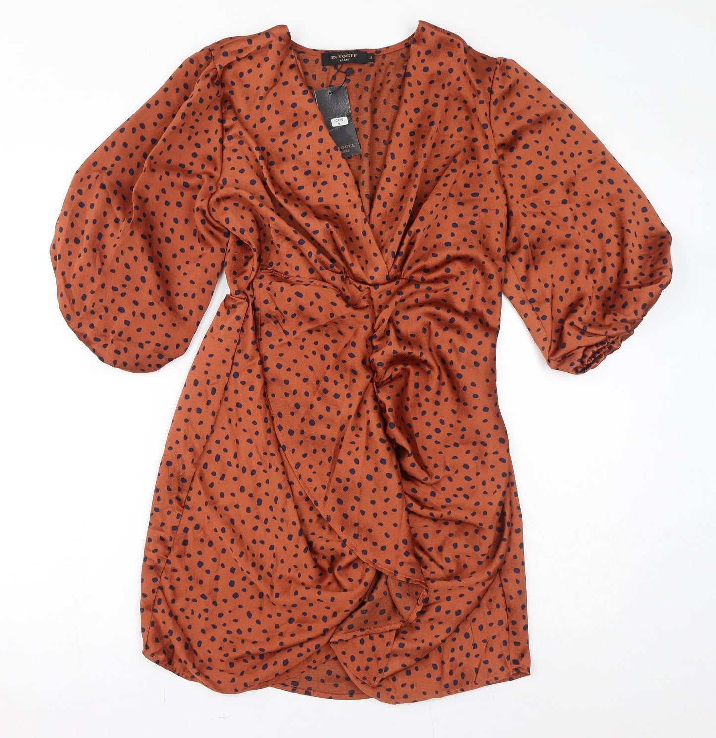 In Vogue Womens Brown Geometric Polyester Mini Size M V-Neck Pullover - Spots