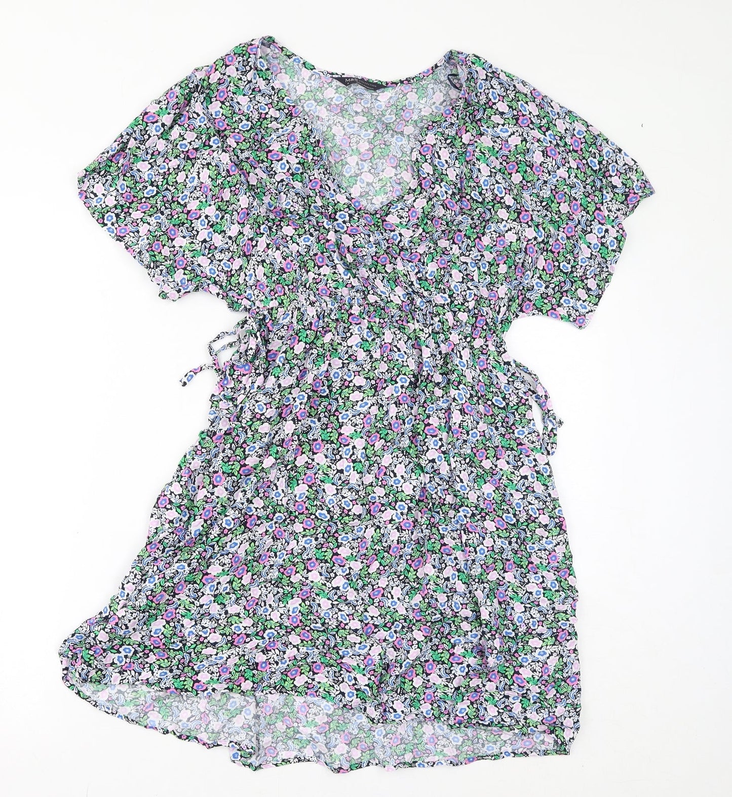 Marks and Spencer Womens Multicoloured Floral Viscose A-Line Size 8 V-Neck Pullover