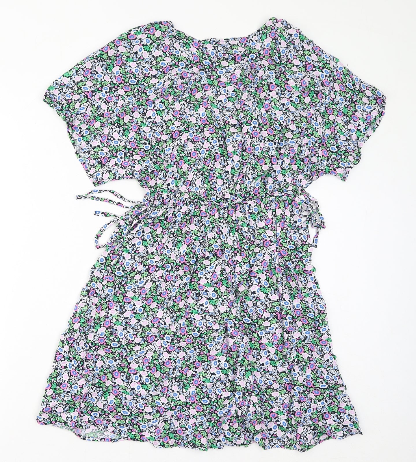 Marks and Spencer Womens Multicoloured Floral Viscose A-Line Size 8 V-Neck Pullover
