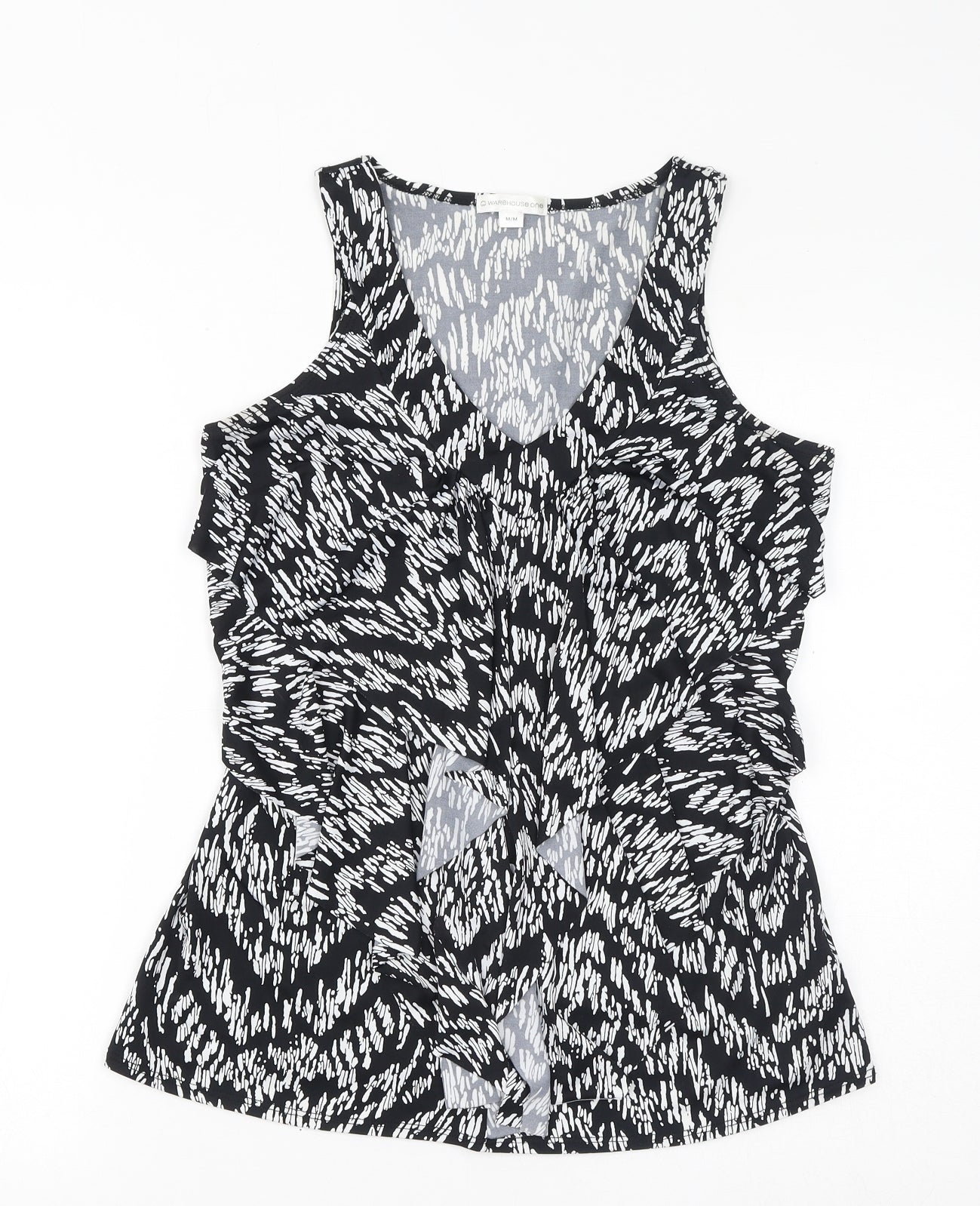 Warehouse Womens Black Geometric Polyester Basic Tank Size M V-Neck