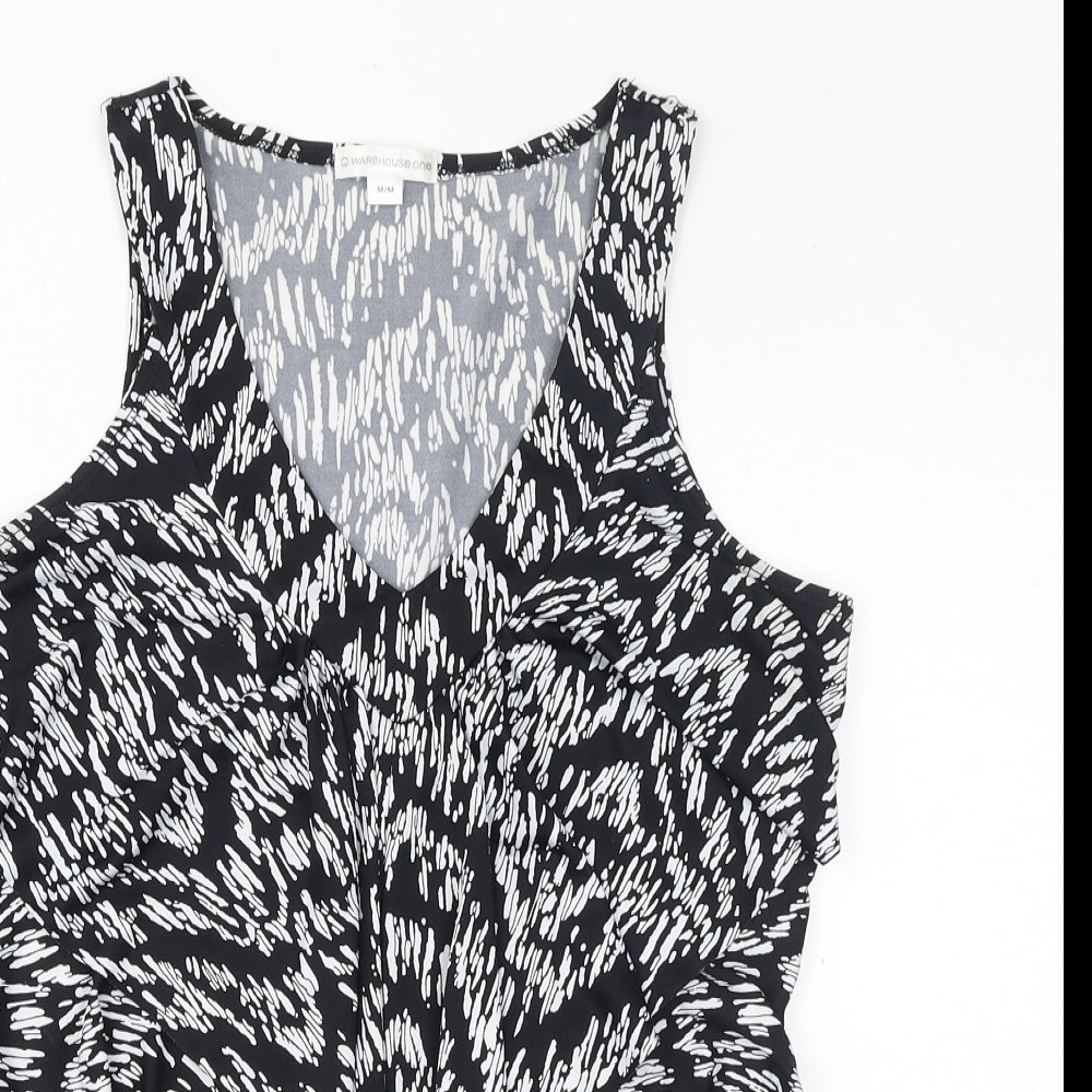 Warehouse Womens Black Geometric Polyester Basic Tank Size M V-Neck