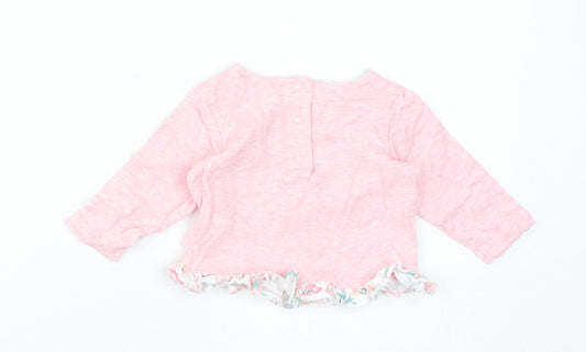 Mini Club Girls Pink Cotton Basic T-Shirt Size 3-6 Months Round Neck Pullover - Hello Bunny