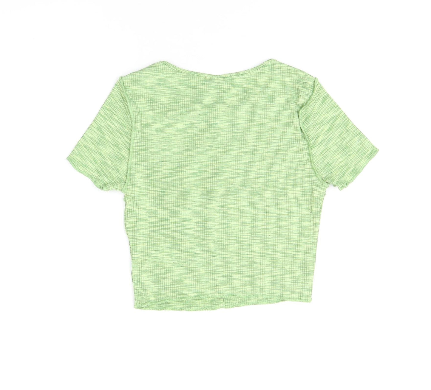 H&M Womens Green Polyester Cropped T-Shirt Size XS Round Neck