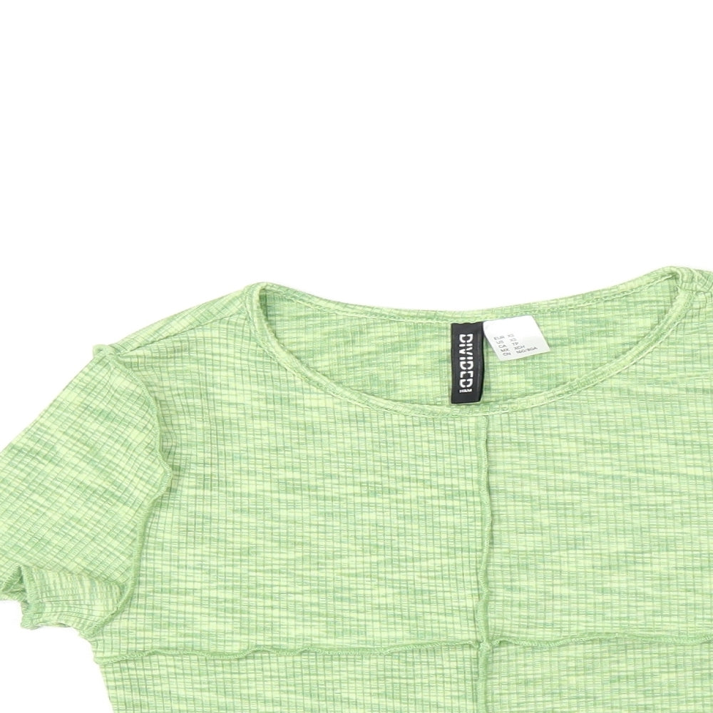 H&M Womens Green Polyester Cropped T-Shirt Size XS Round Neck