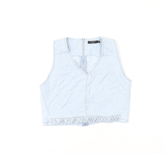 Eight Womens Blue Cotton Cropped T-Shirt Size M V-Neck