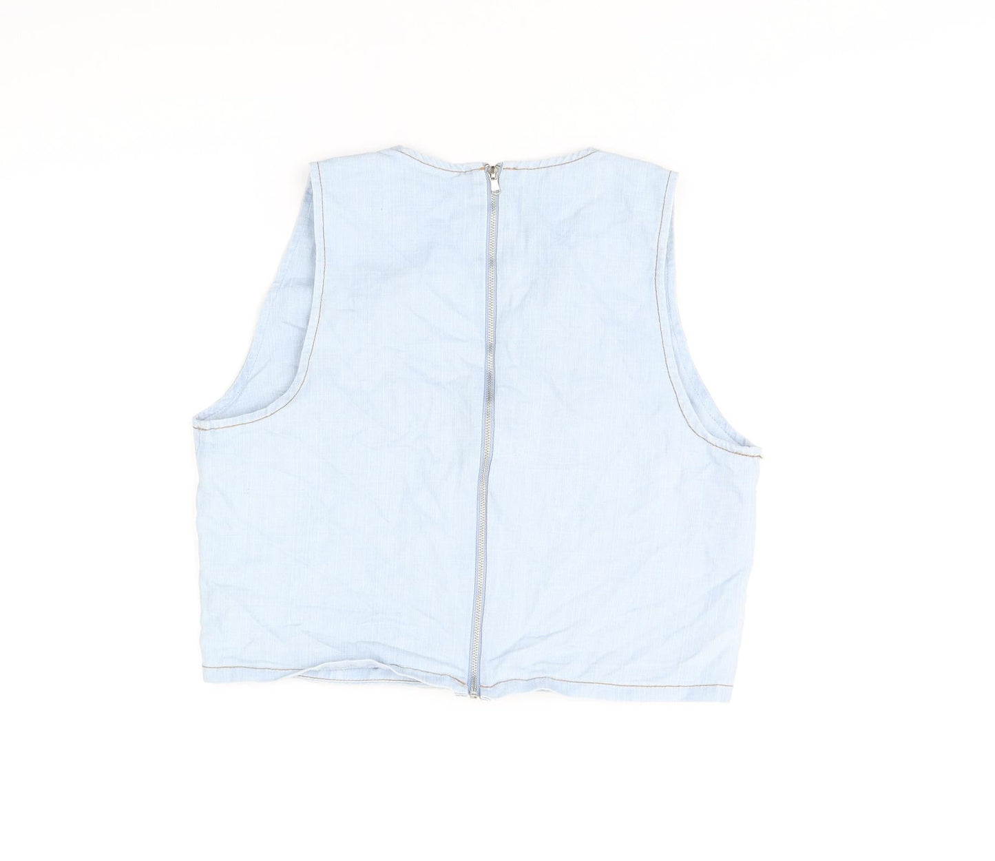 Eight Womens Blue Cotton Cropped T-Shirt Size M V-Neck