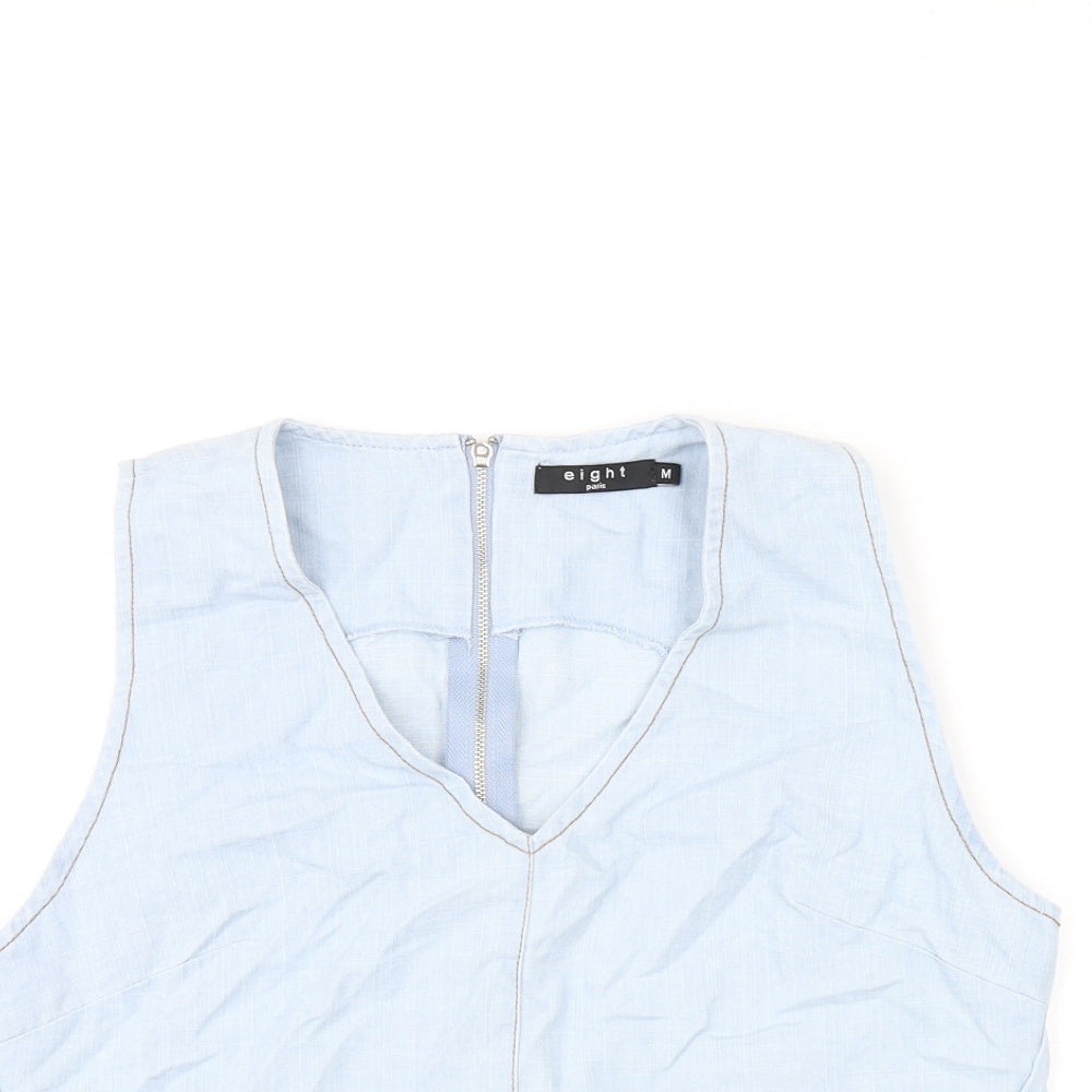 Eight Womens Blue Cotton Cropped T-Shirt Size M V-Neck