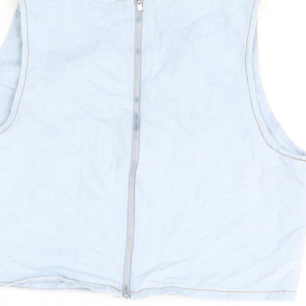 Eight Womens Blue Cotton Cropped T-Shirt Size M V-Neck