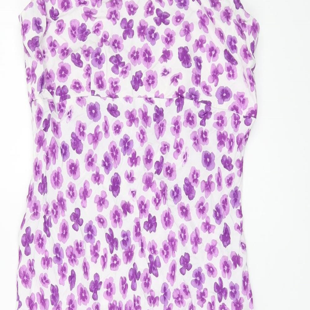 Principles Womens White Floral Viscose Tank Dress Size 12 Scoop Neck Zip