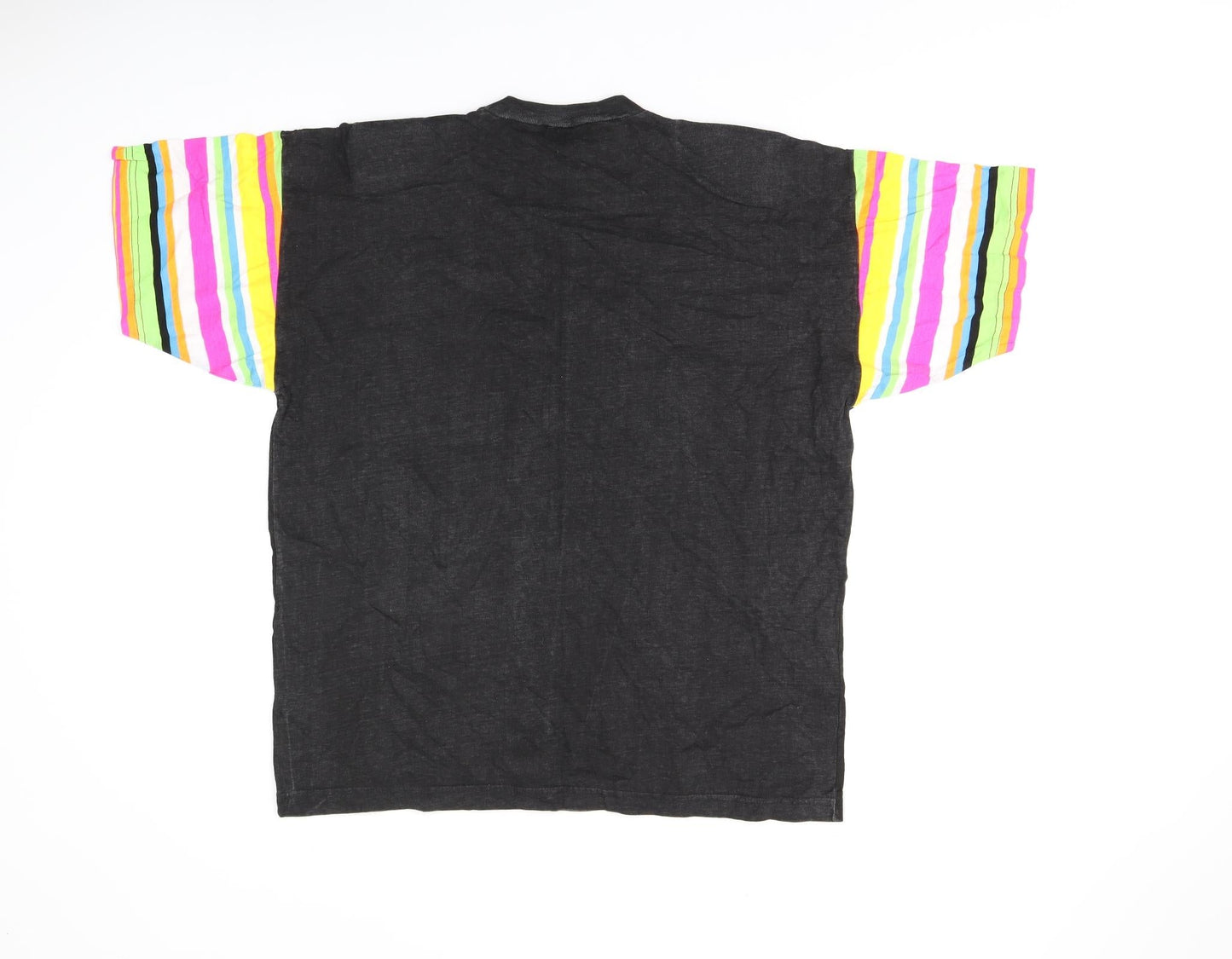 Honey Womens Black Striped Cotton Basic T-Shirt One Size Round Neck - Stripes