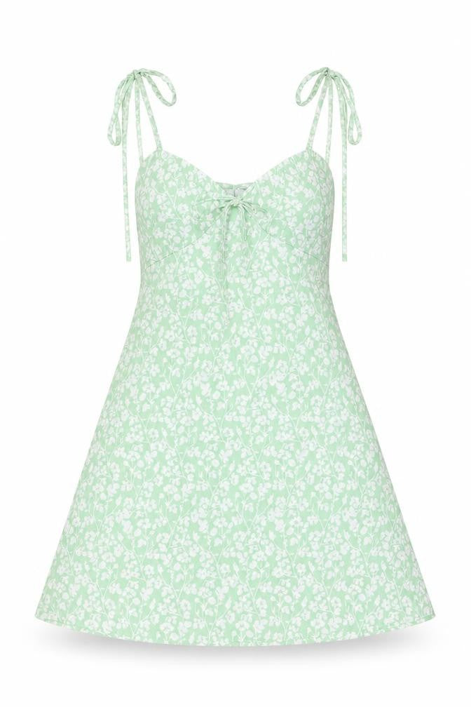 Boohoo Womens Green Floral Polyester Mini Size 8 V-Neck Tie