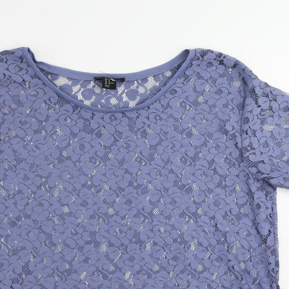 H&M Womens Blue Polyester Basic T-Shirt Size M Boat Neck - Sheer