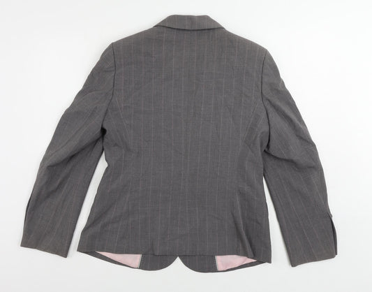 Marks and Spencer Womens Grey Striped Jacket Blazer Size 14 Button