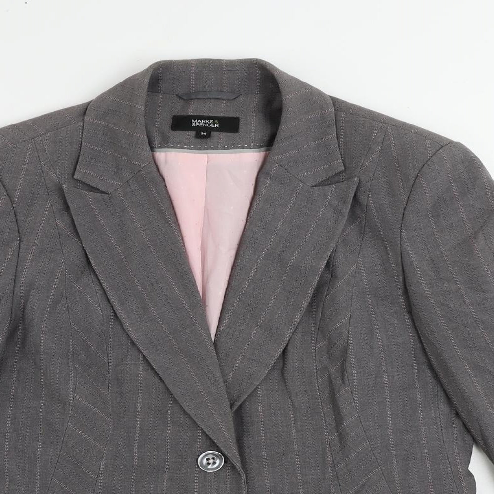 Marks and Spencer Womens Grey Striped Jacket Blazer Size 14 Button