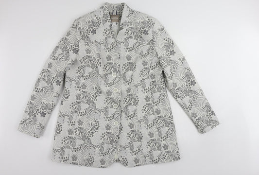 Mona Womens Grey Floral Jacket Blazer Size 20 Button