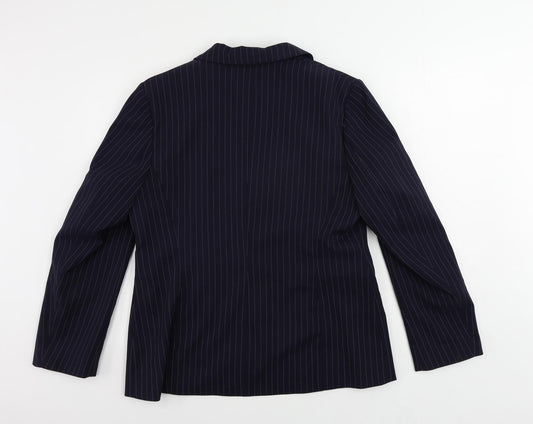 Essentials Womens Blue Striped Jacket Blazer Size 16 Button