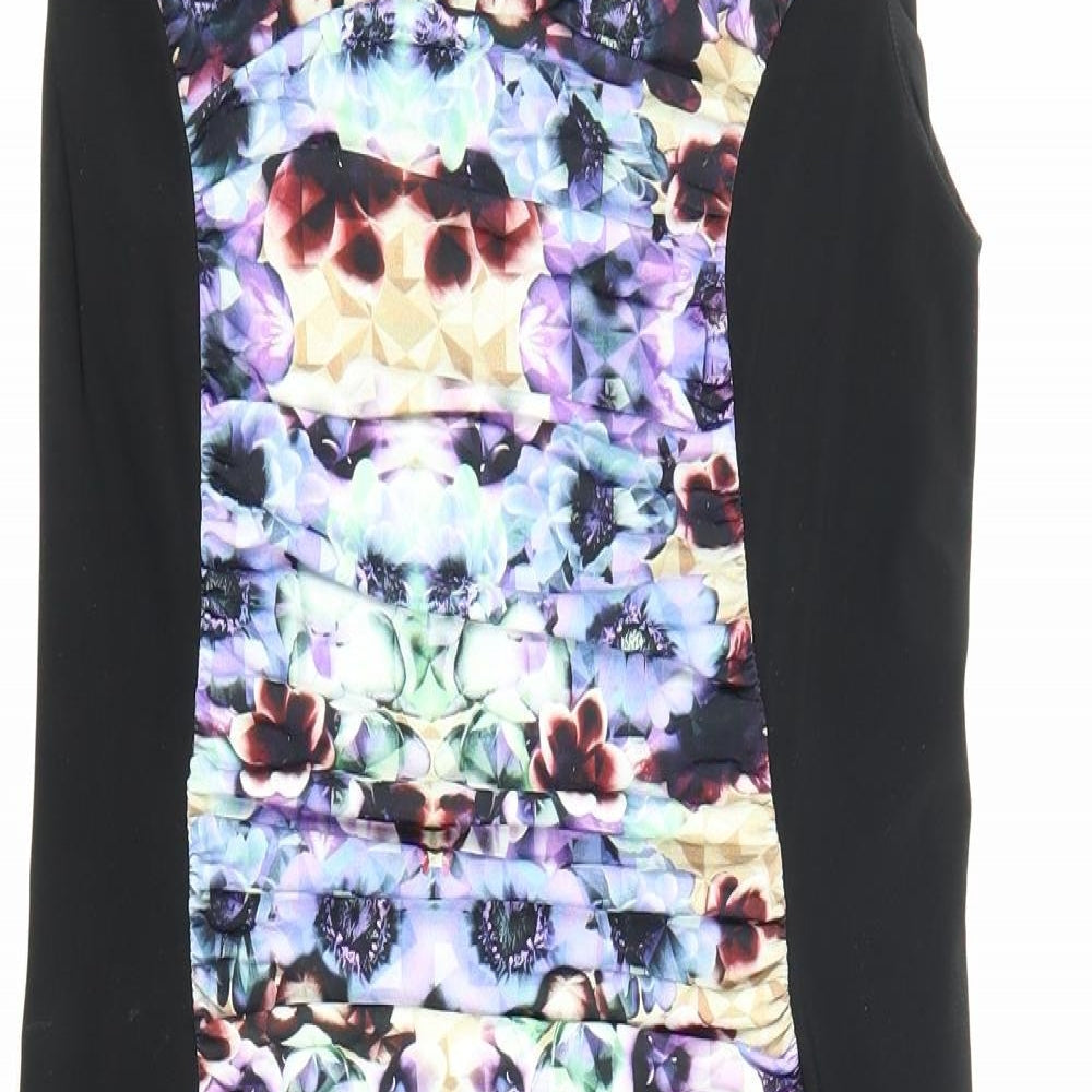 Phase Eight Womens Black Floral Polyester Shift Size 12 Boat Neck Zip