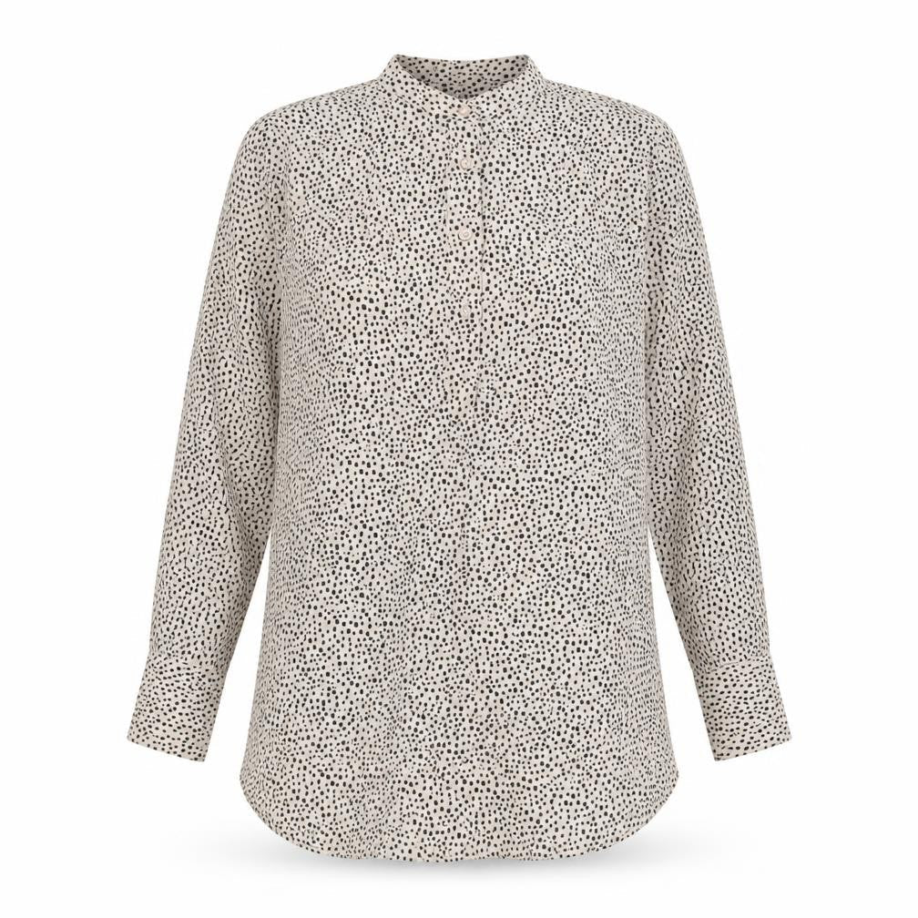 Marks and Spencer Womens Beige Geometric Polyester Basic Button-Up Size 14 V-Neck - Sheer