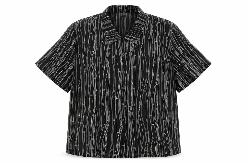 ELVI Womens Black Geometric Polyester Basic Button-Up Size 18 Collared - Sheer